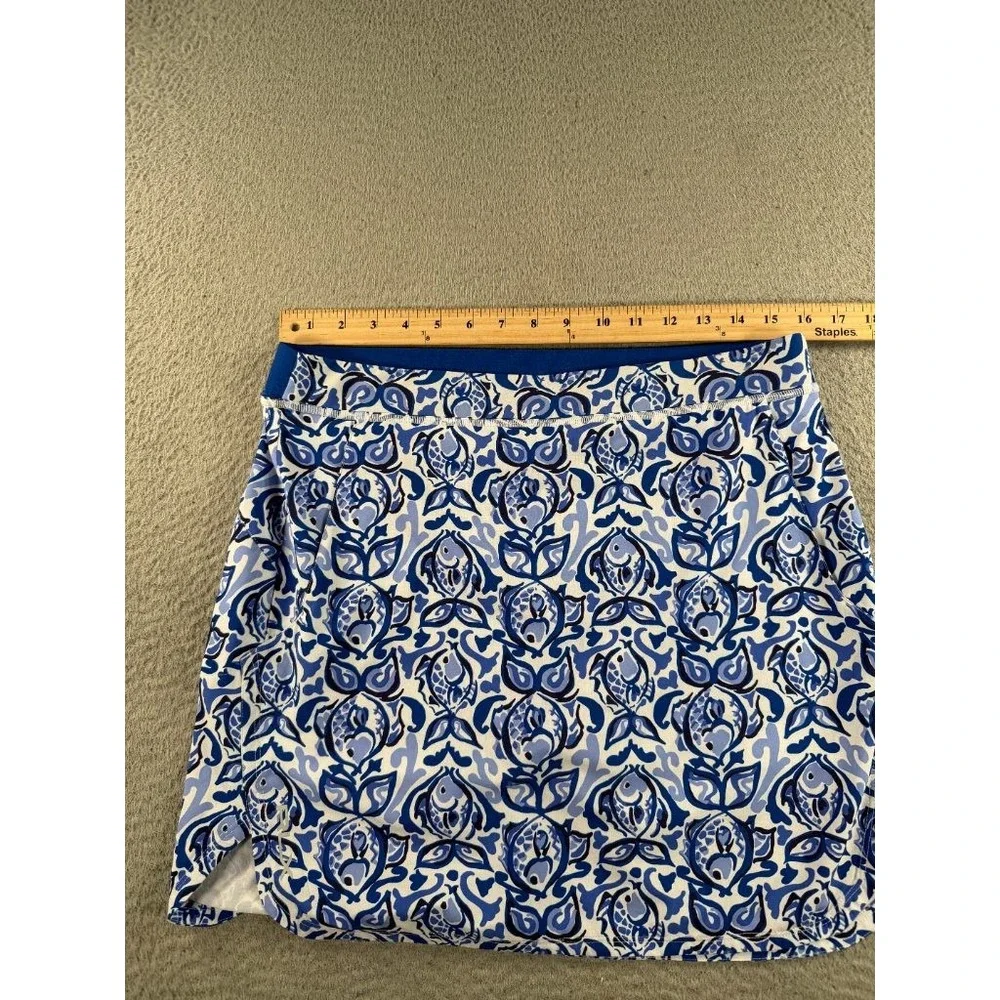 RLX Ralph Lauren Golf Skort Womens Medium Blue Fish Print Skirt Athletic Tennis